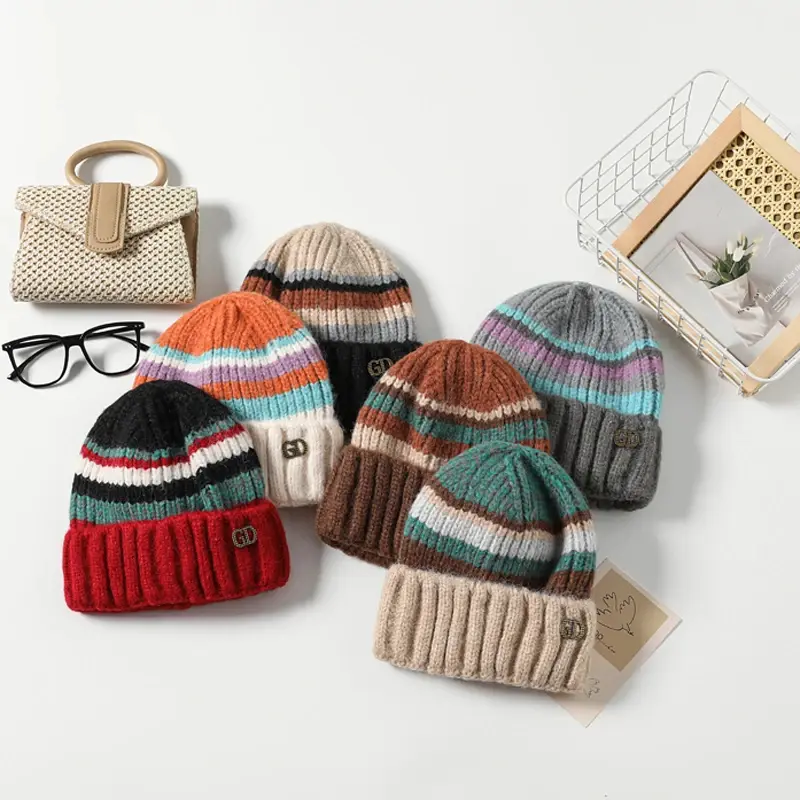 90s Skater Striped Beanie Hat (6 Colours)