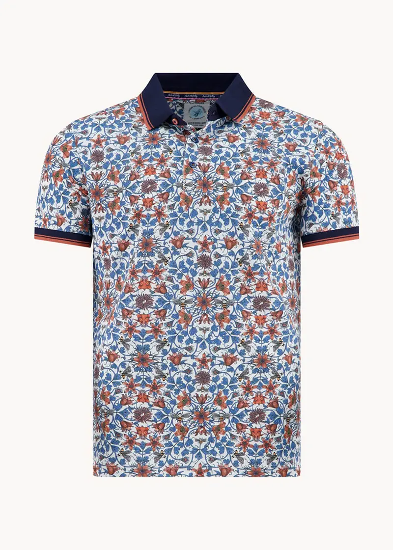 A Fish Named Fred Art Nouveau Polo Cobalt Blue