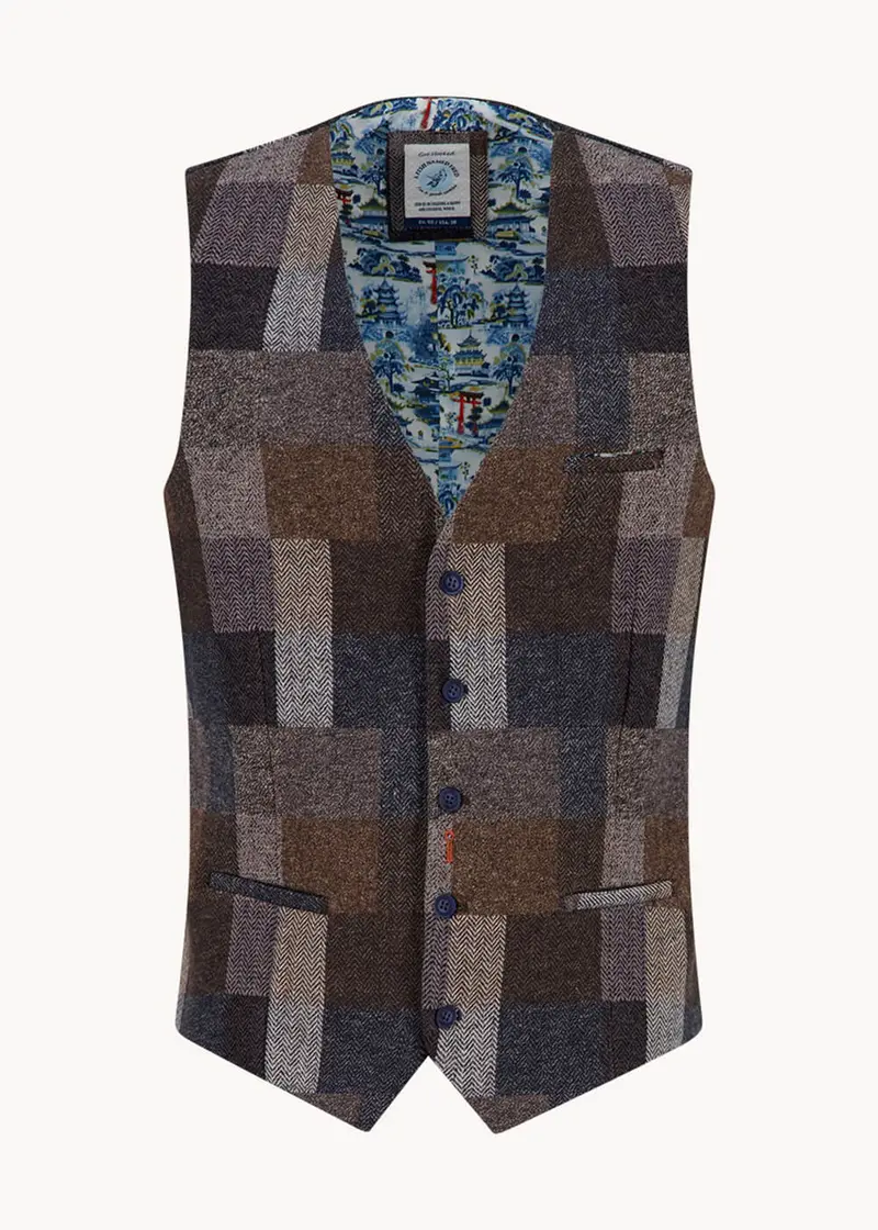 A Fish Named Fred Bold Check Waistcoat Navy