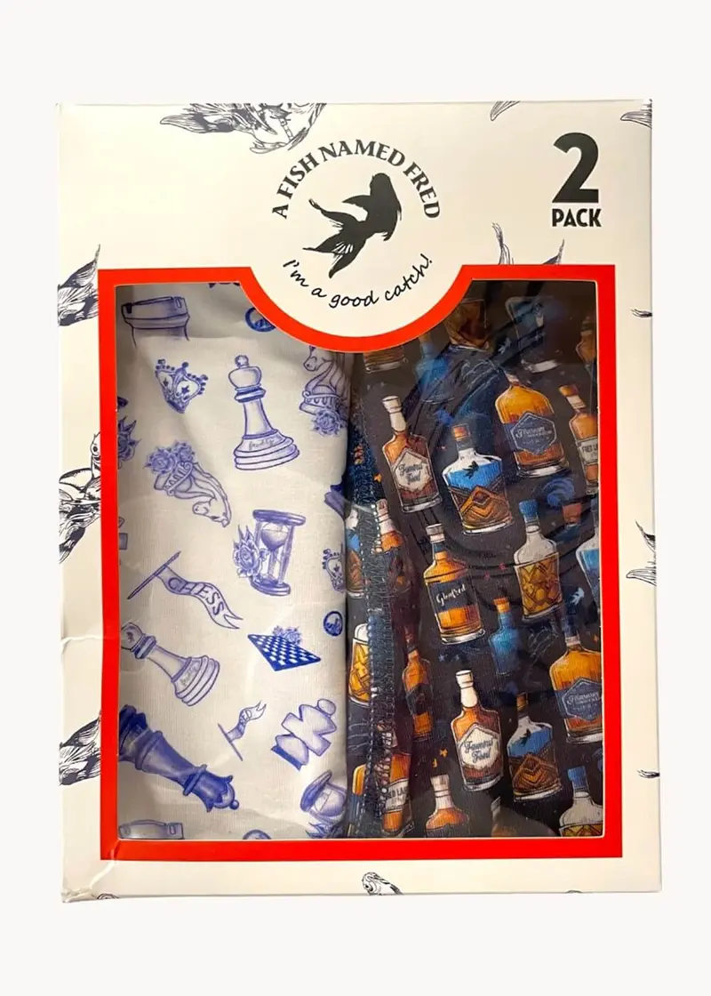 A Fish Named Fred Chess & Bottles Set of 2 Boxer Briefs Underwear