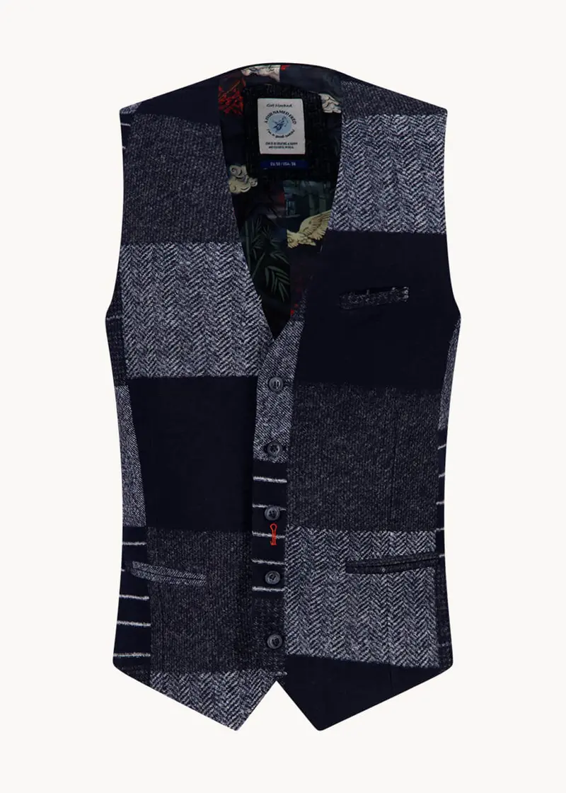 A Fish Named Fred Patchwork Gilet Navy