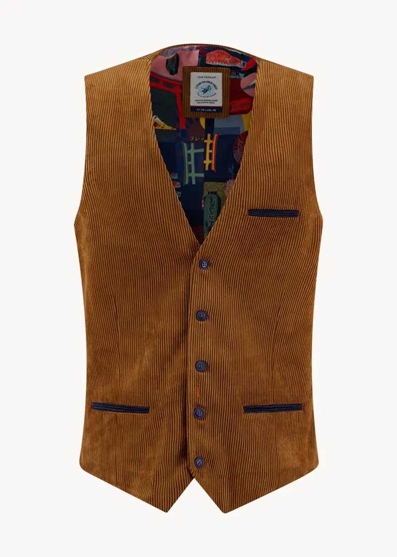 A Fish Named Fred Rib Waistcoat Cognac Brown
