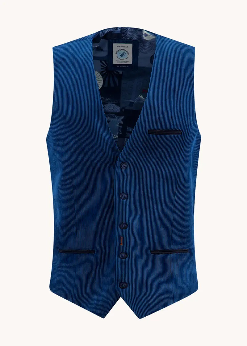 A Fish Named Fred Rib Waistcoat Night Sky Blue