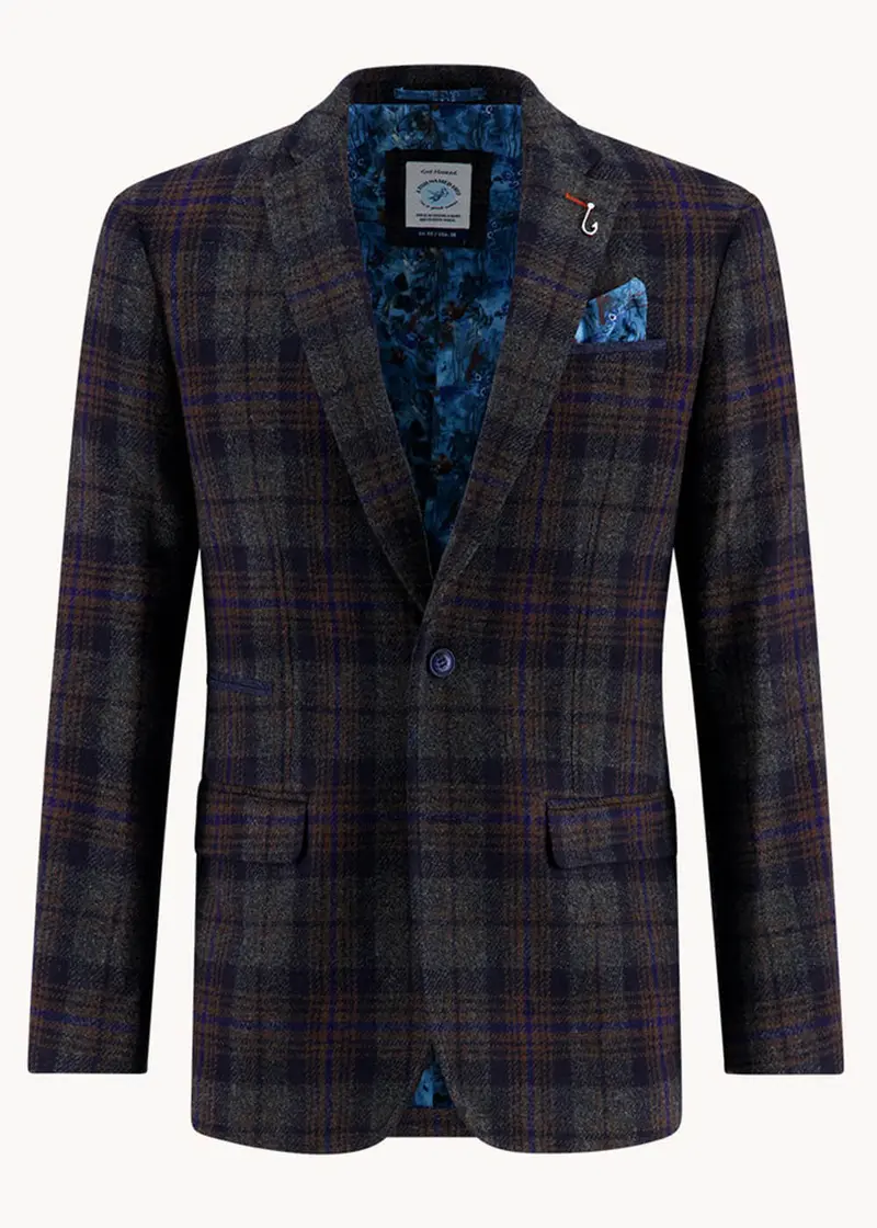 A Fish Named Fred Tartan Wool Blazer Jacket Navy