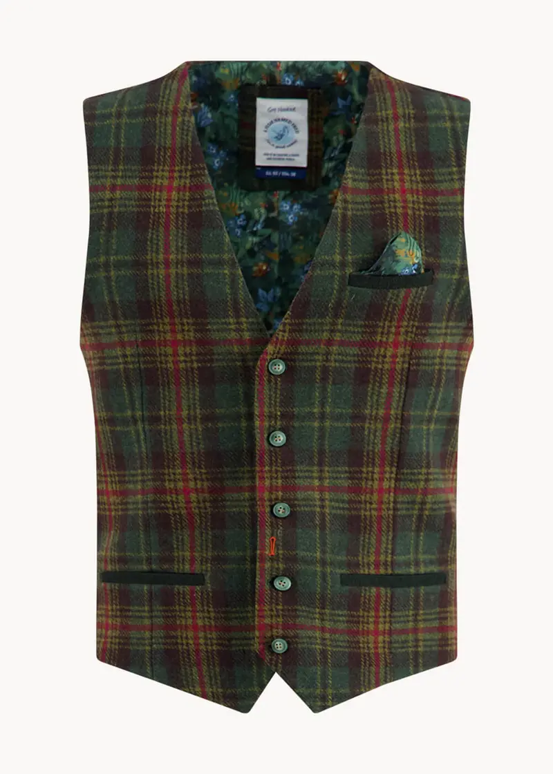 A Fish Named Fred Tartan Wool Waistcoat Dark Green