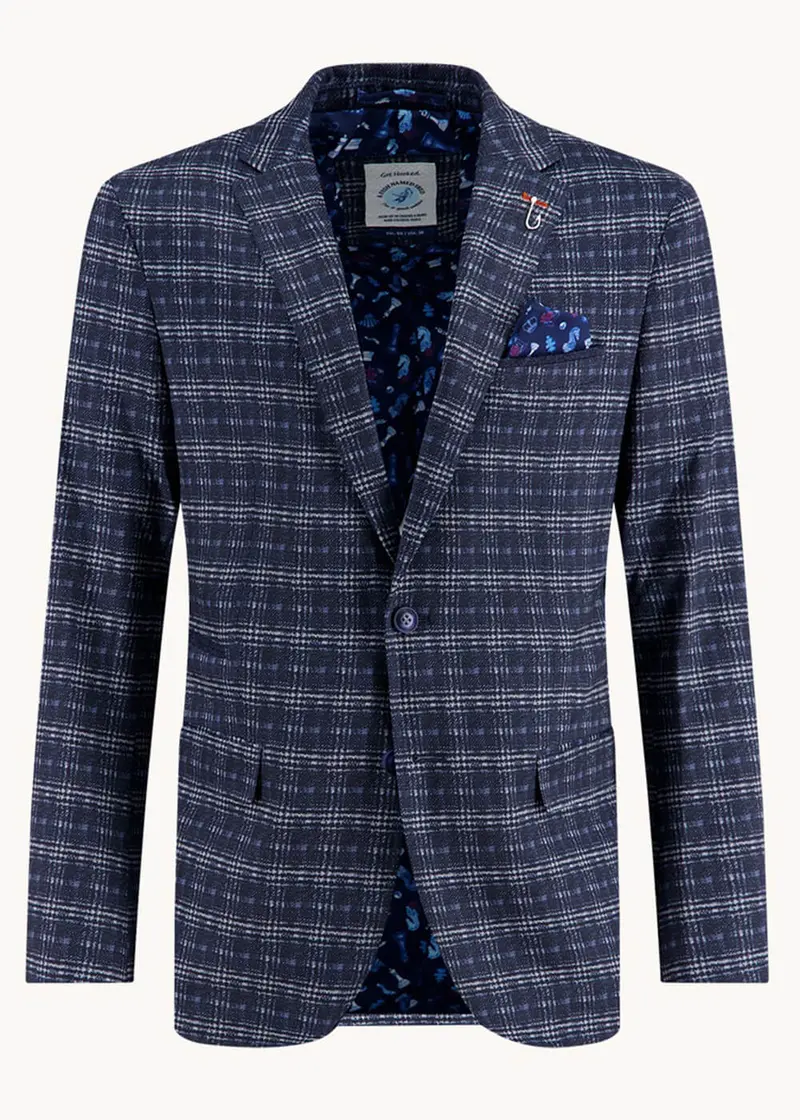 A Fish Named Fred Travel Check Blazer Jacket Blue