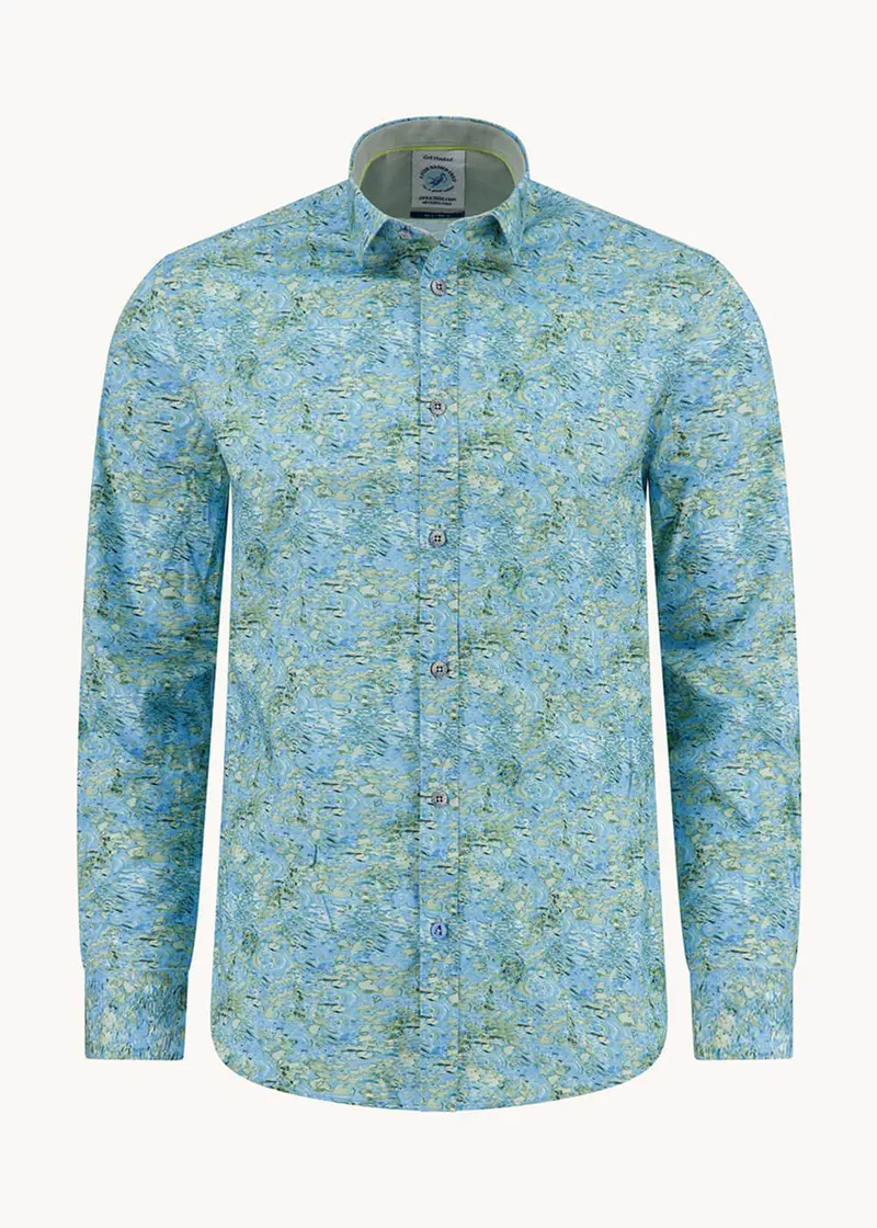 A Fish Named Fred Watercolor Lily Shirt Light Blue