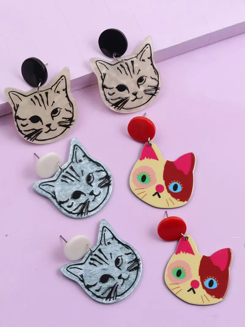 Acrylic Cat Face Earrings