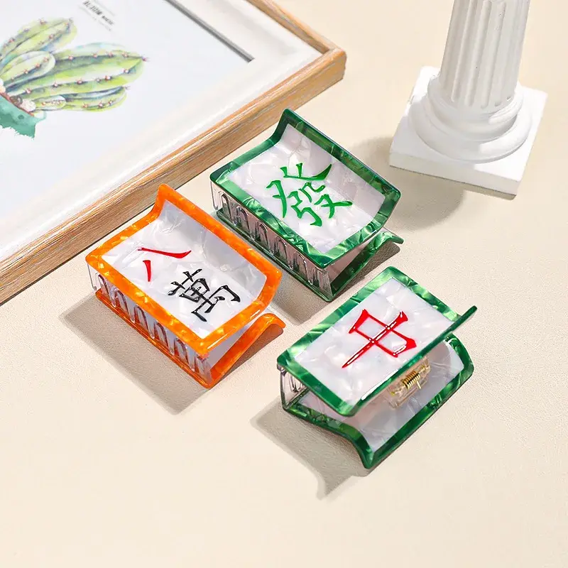 Acrylic Glossy Mahjong Tile Hair Claw Clip