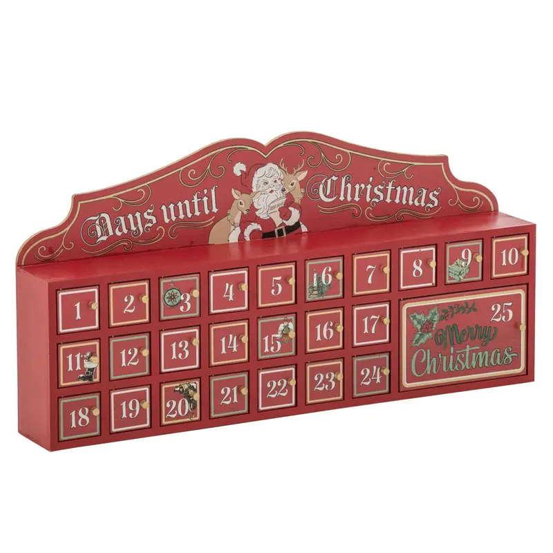 Adventskalender Hout Rood/Wit H40cm J-Line