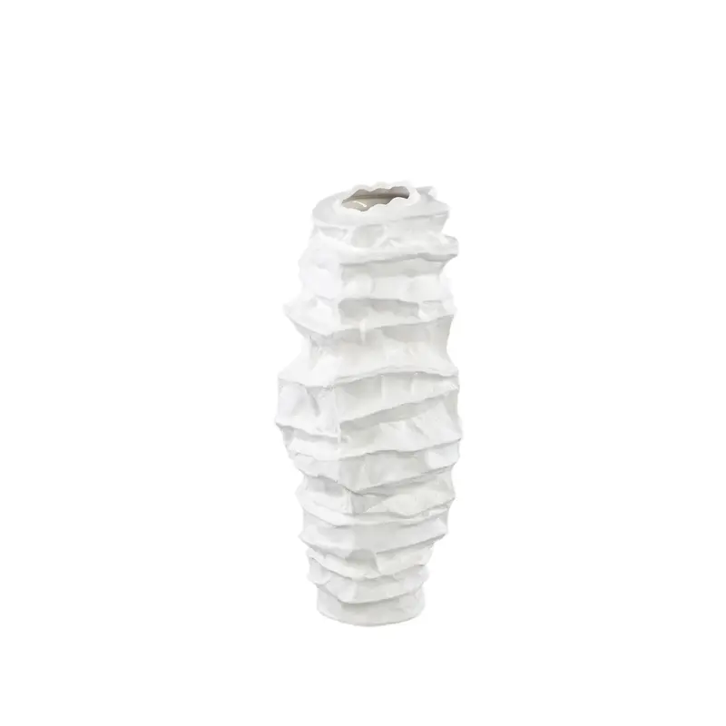 Aharon White Ceramic Irregular Shaped Vase Slim S 20x18x42cm PTMD