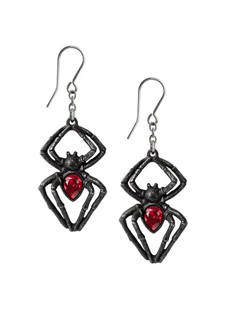 Alchemy Black Widow Spider Earrings Red