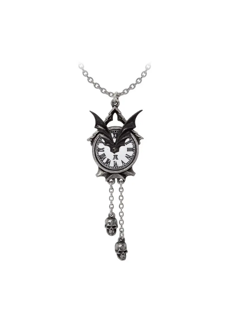 Alchemy Chimes at Midnight Bat Clock Necklace