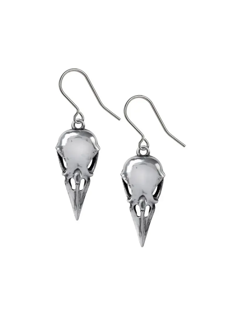 Alchemy Coeur Crane Raven Skull Earrings