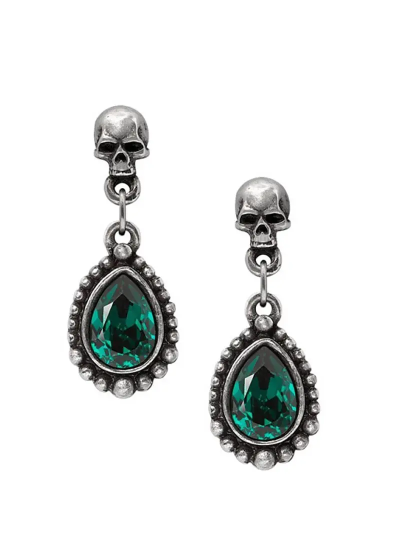 Alchemy Lost Jewels of Paris Skull Earrings Green