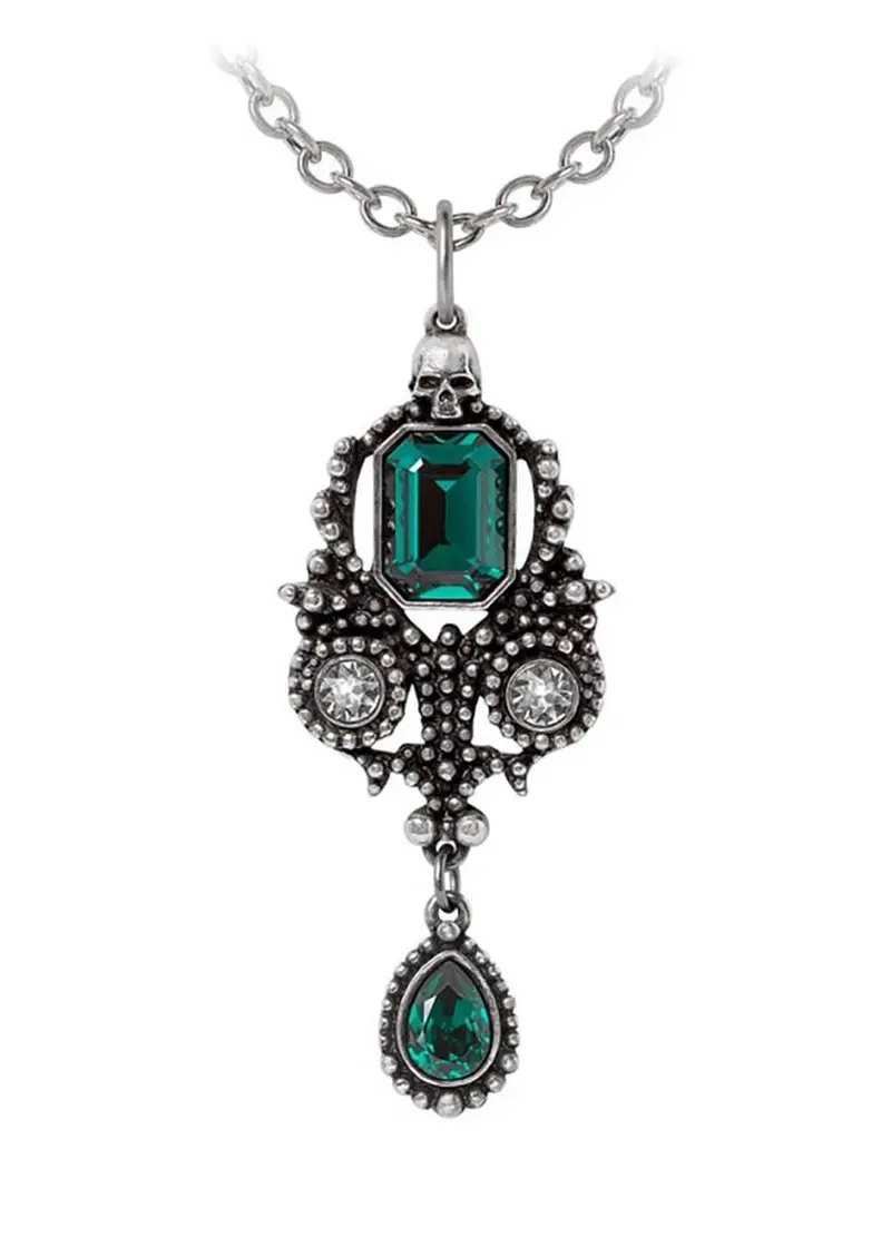 Alchemy Lost Jewels of Paris Skull Green Necklace