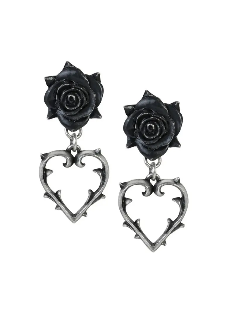 Alchemy Wounded Love Rose Heart Earrings
