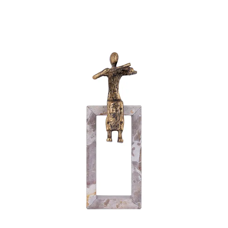 Aleria Gold Casted Alu Violin Lady On Marble Base PTMD