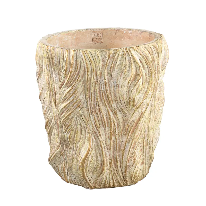Alexio Cream Round Cement Pot Wavy Lines Low XXL Ø40cmxH40cm PTMD