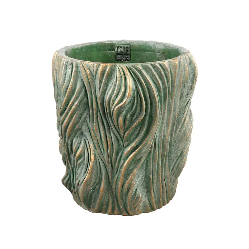 Alexio Green Round Cement Pot Wavy Lines Low XL Ø30xH30cm PTMD
