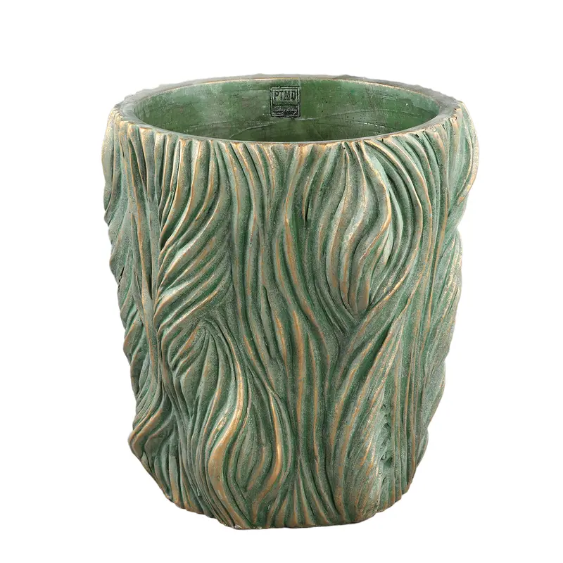 Alexio Green Round Cement Pot Wavy Lines Low XXL Ø40xH40cm PTMD