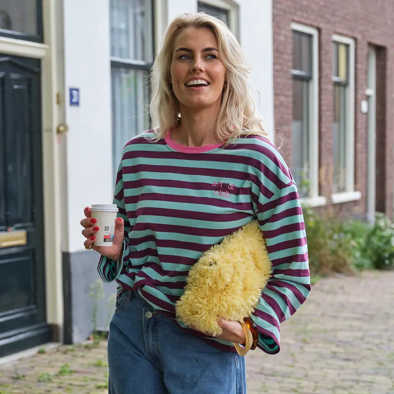 Amour streep top turquoise paars