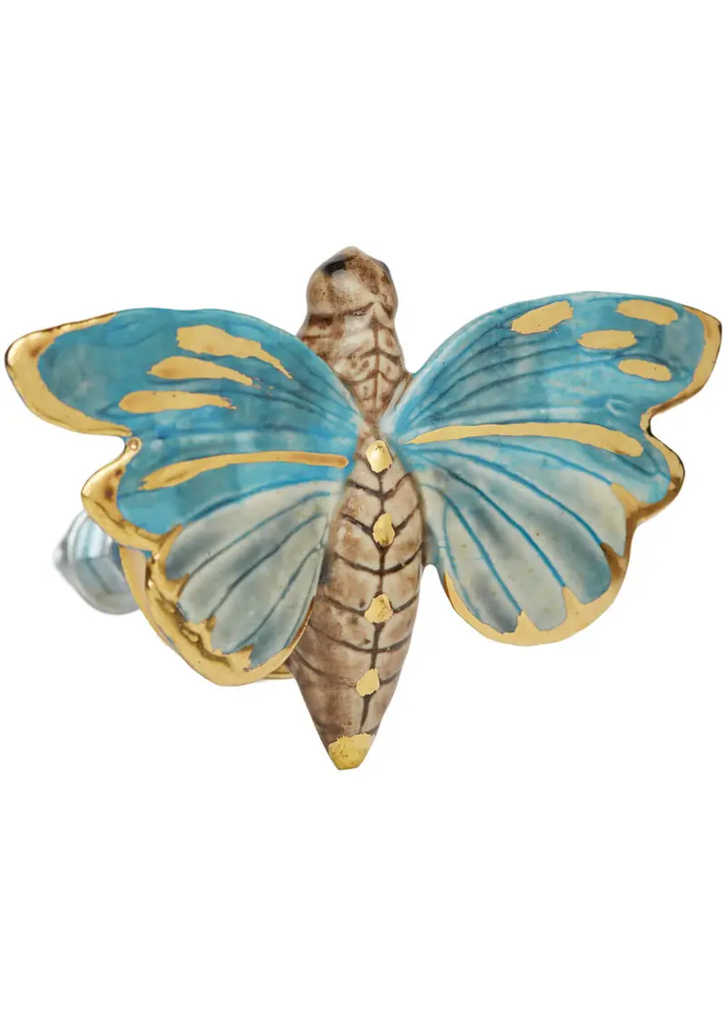 And Mary Butterfly Door Knob Blue Gold