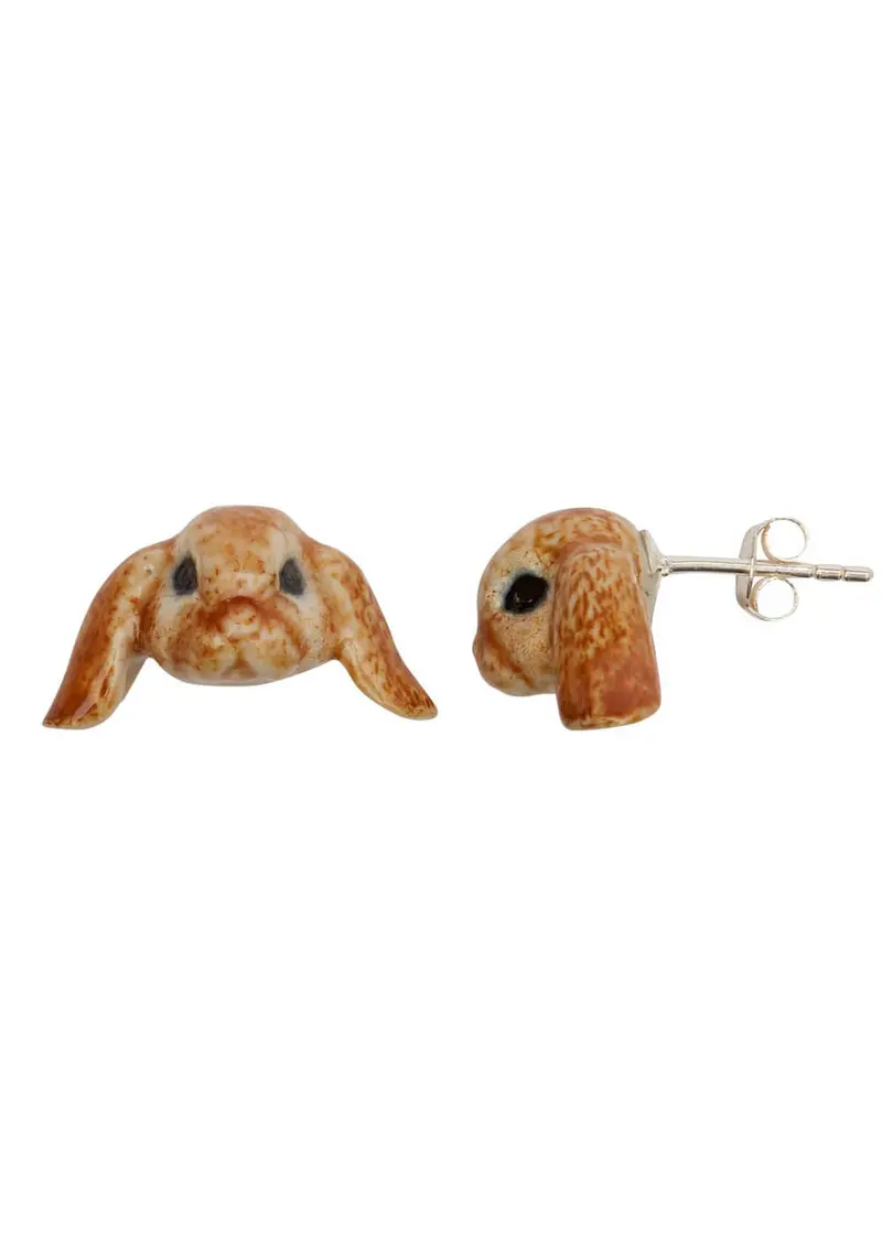 And Mary Floppy Eared Bunny Stud Earrings Brown
