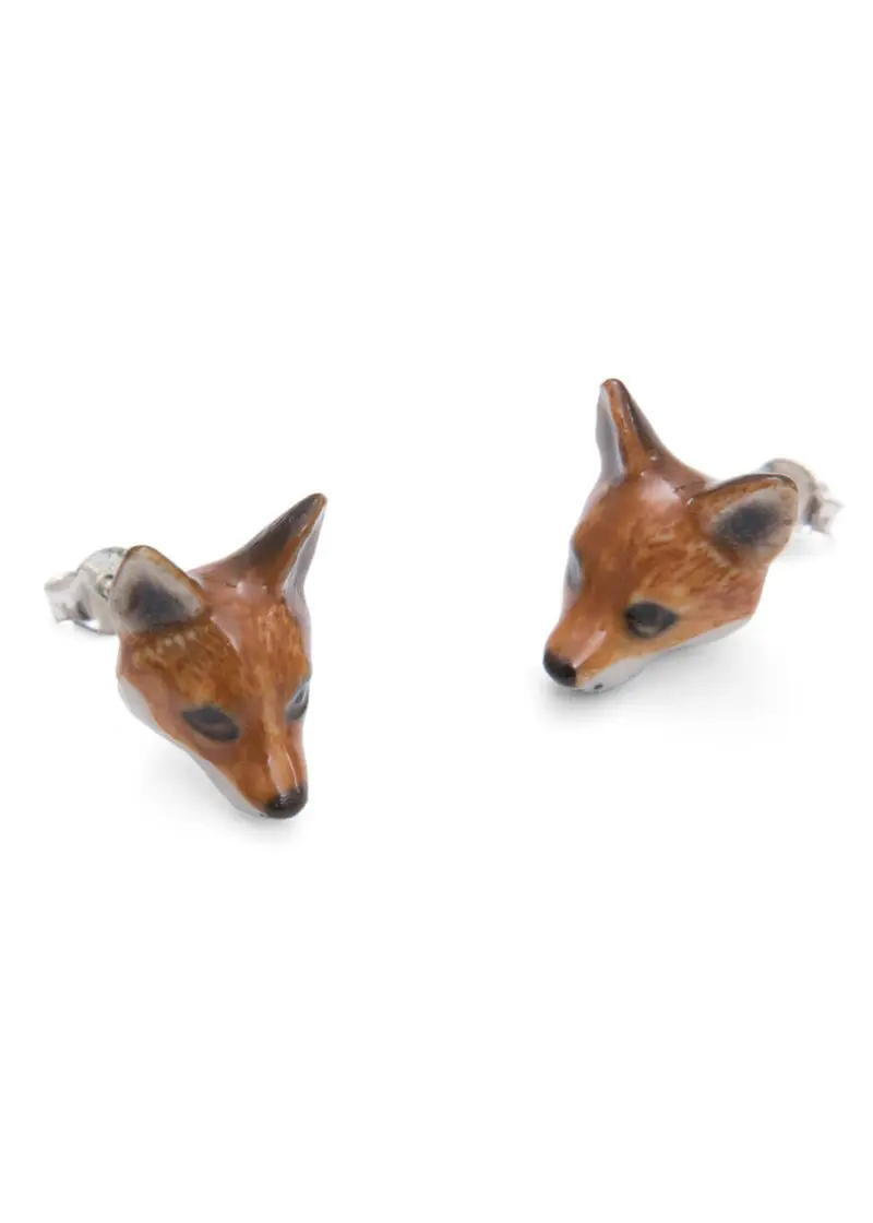 And Mary Fox Head Stud Earrings Brown