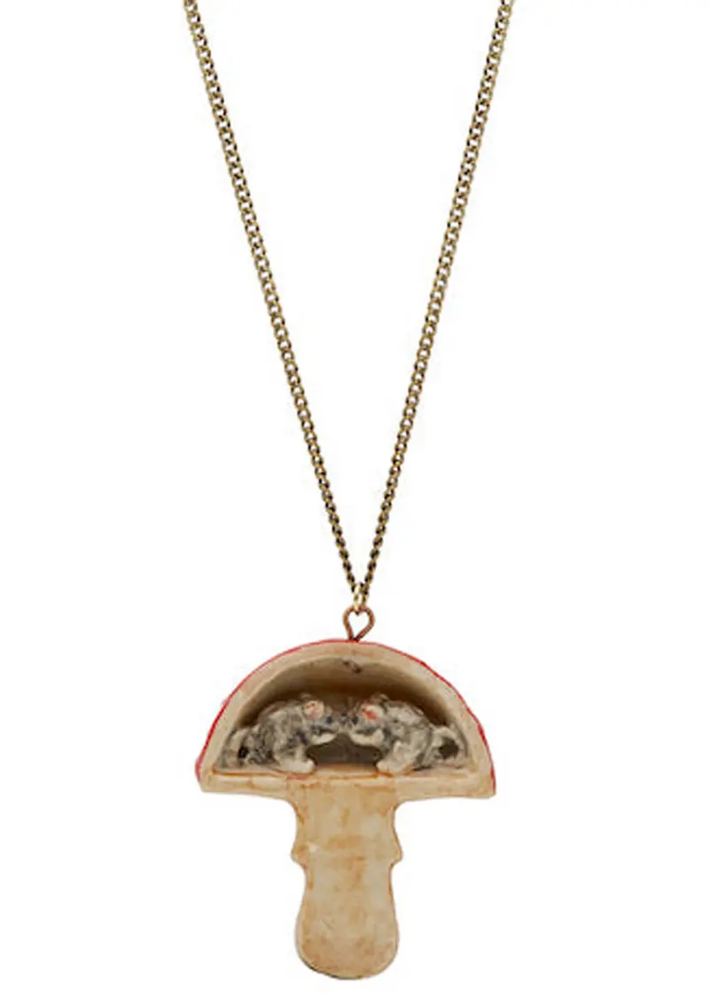 And Mary Kissing Mice In Toadstool Necklace Brown