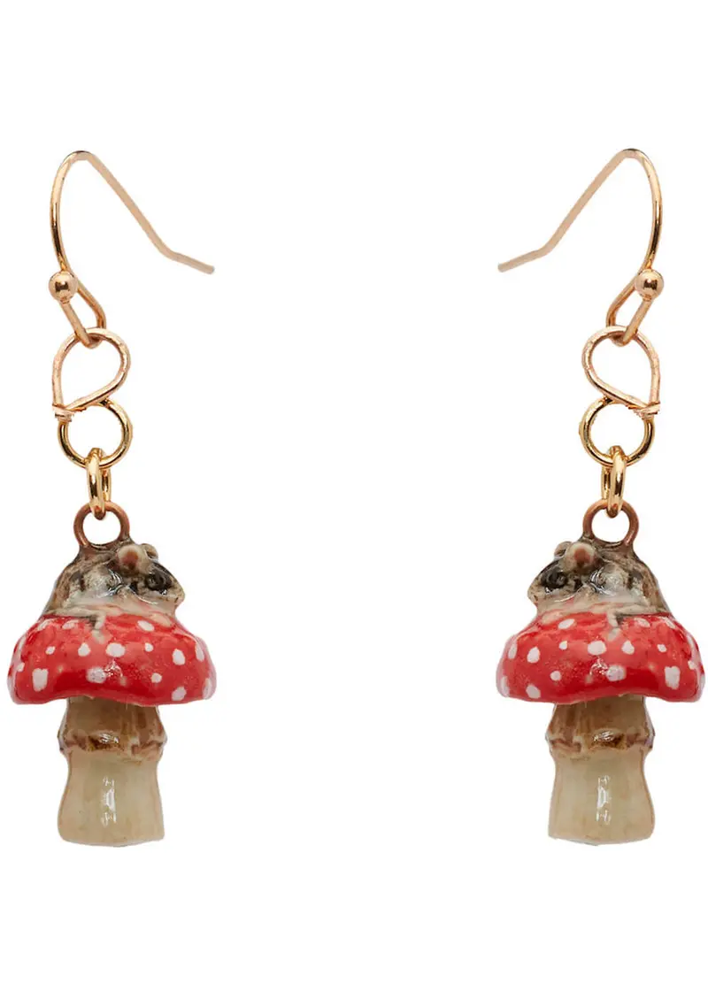 And Mary Mouse On Toadstool Earring Red Brown