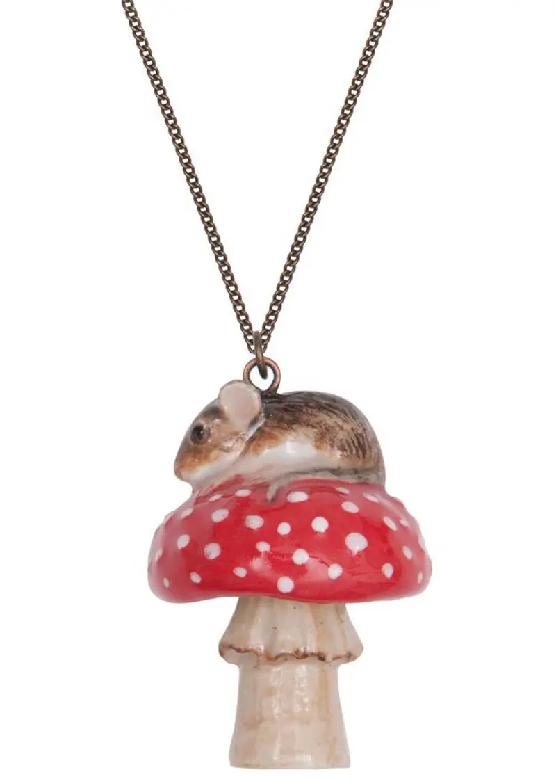 And Mary Mouse On Toadstool Necklace Brown