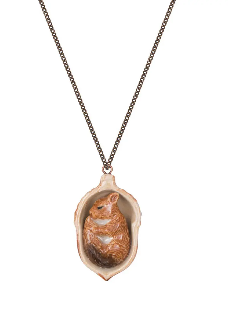 And Mary Sleeping Squirrel in Acorn Necklace