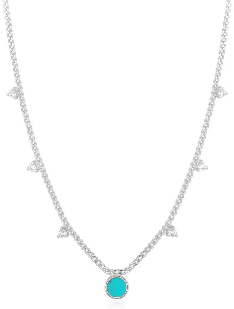 Ania Haie Turquoise Drop Disc zilveren ketting