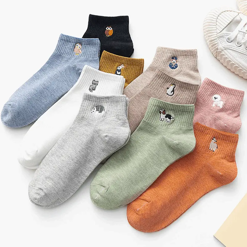 Animal Embroidery Crew Socks (10 Designs)