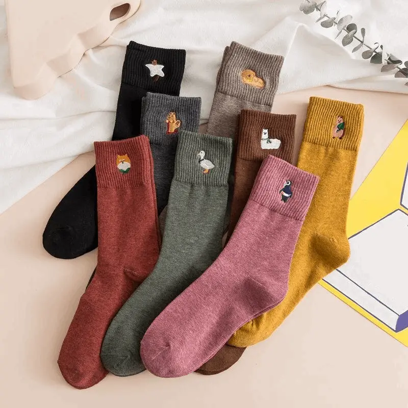 Animal Embroidery Crew Socks (8 Designs)