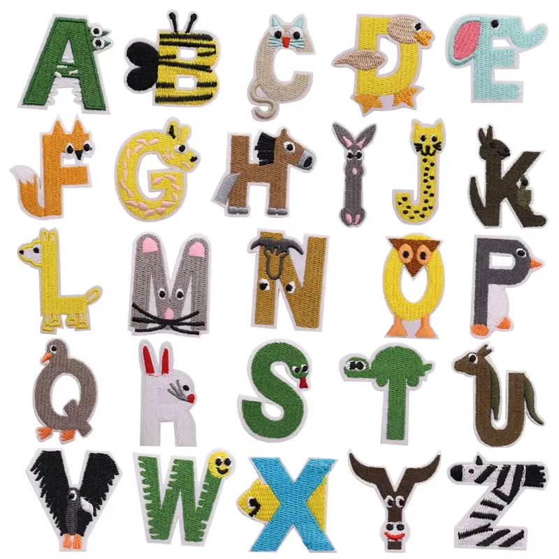 Animal Themed A to Z Initial Embroidered Iron-On Patch