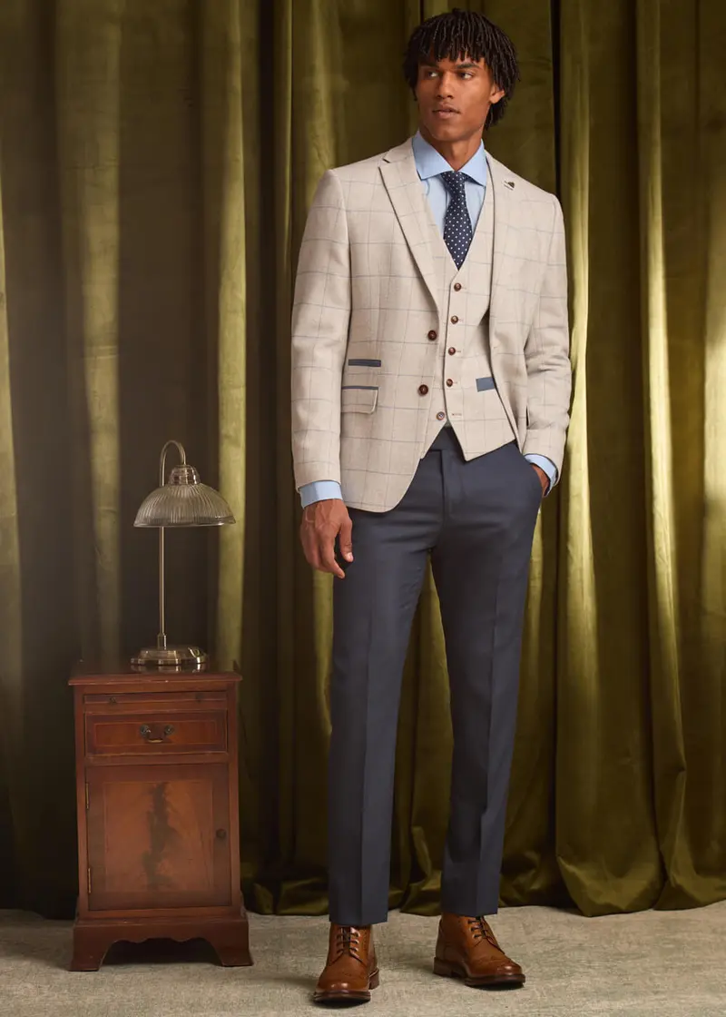 Antique Rogue Powell Check Tweed Waistcoat Taupe