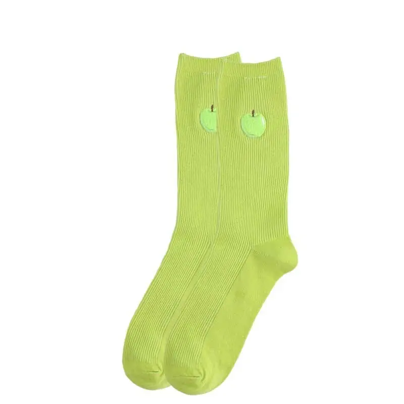 Apple Embroidery Ribbed Crew Socks