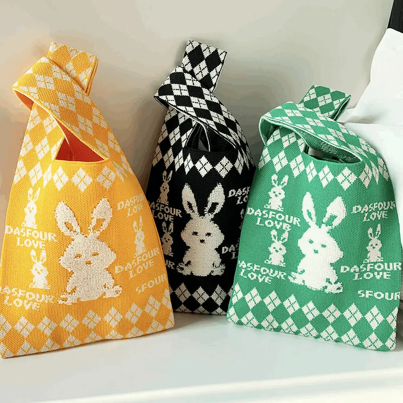Argyle Bunny Knitted Mini Lunch Tote (5 Colours)