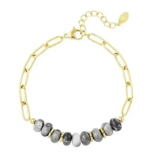 Armband Chunky met steentjes Stone goud grijs