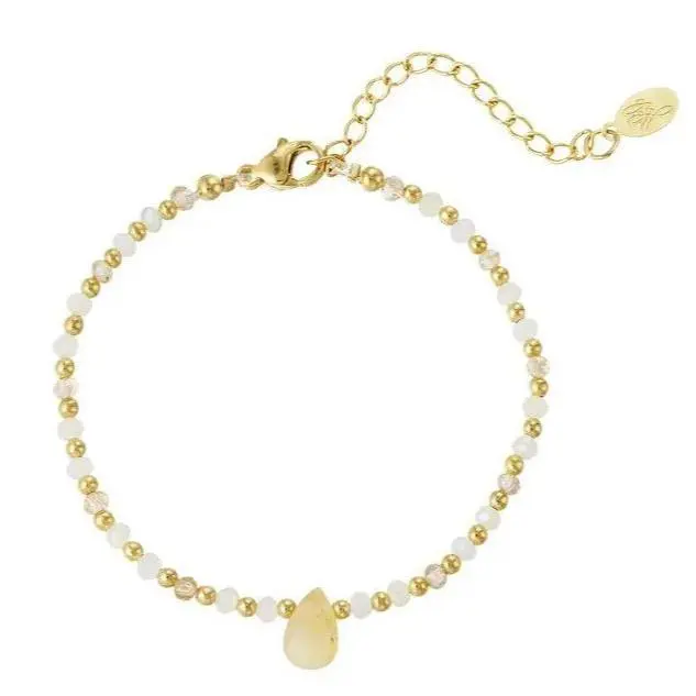 Armband Kralen Druppelbedel goud gebroken wit