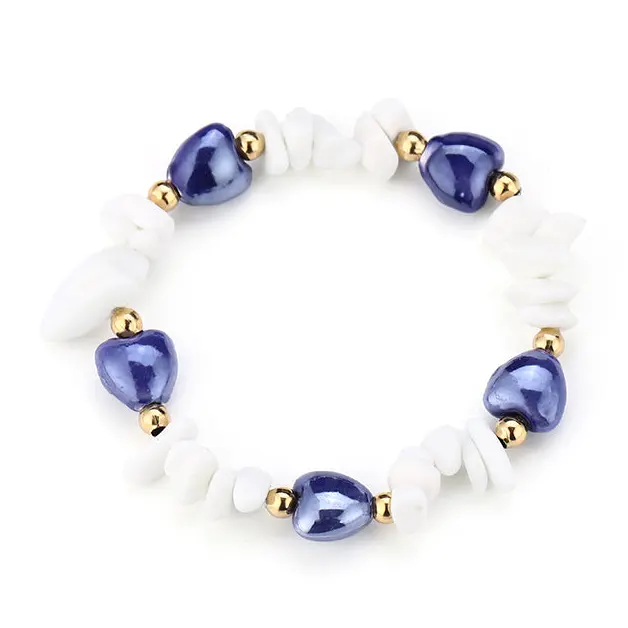 Armband Kralen Strand Hartjes wit blauw