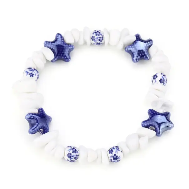 Armband Kralen Strand Ster wit blauw