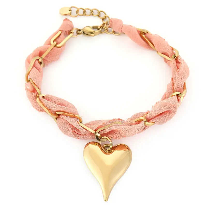 Armband Stof Hart goud roze