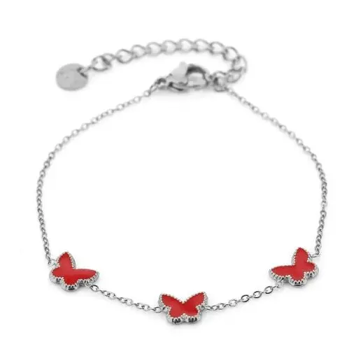 Armband Vlinders zilver rood