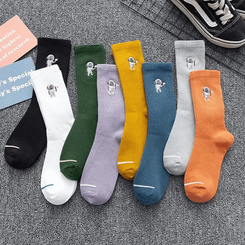 Astronaut Embroidery Crew Socks (8 Colours)