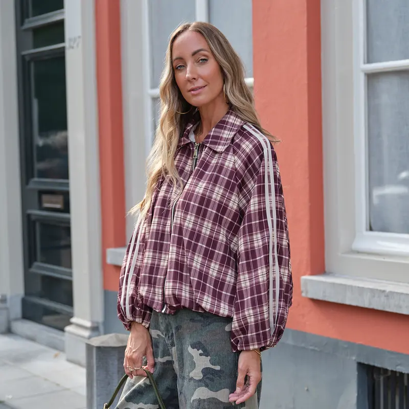 Autumn check jacket burgundy
