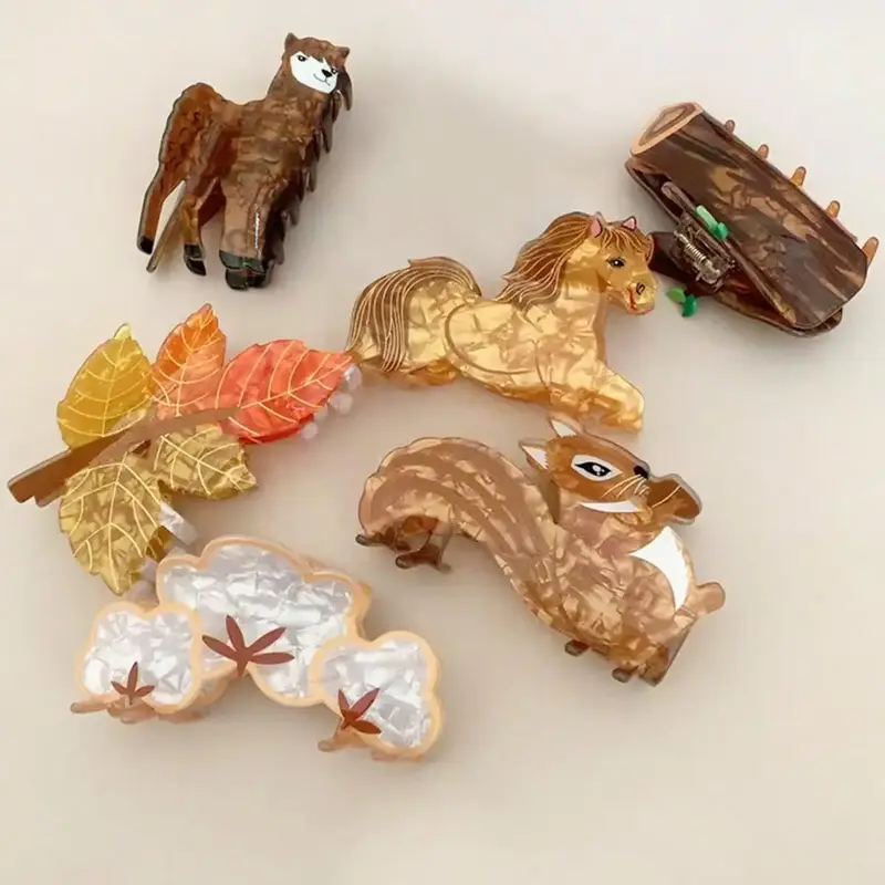 Autumn Friends Glossy Acrylic Hair Claw Clip