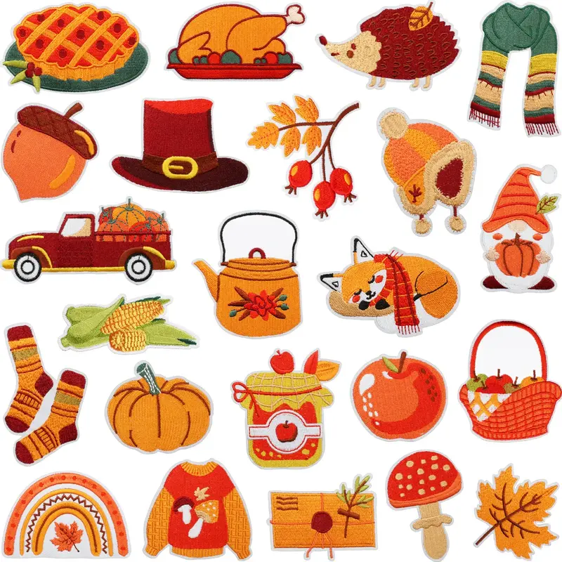 Autumn Themed Embroidered Iron-On Patches